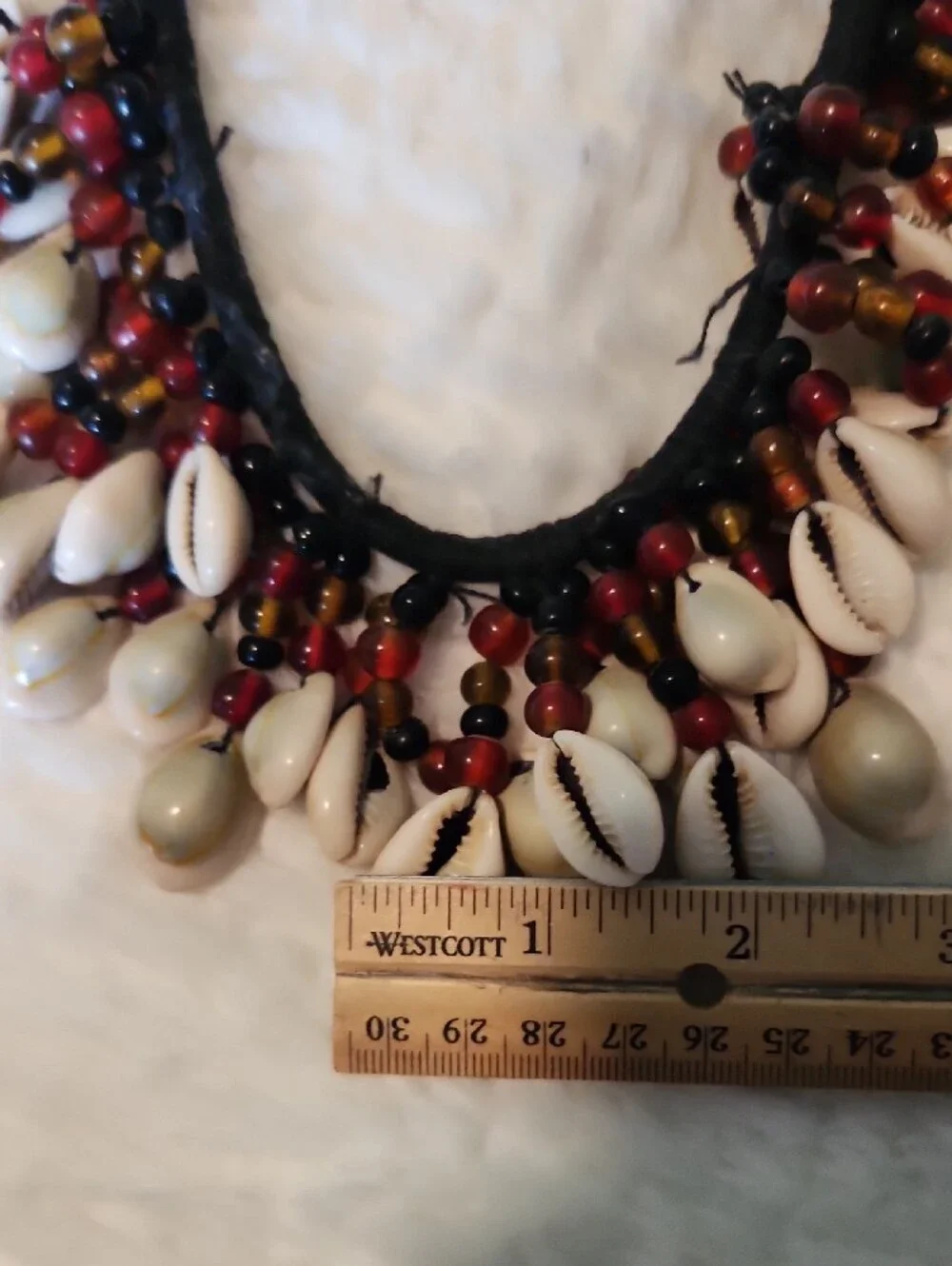 Handmade Cowrie Shell Necklace with Red and Brown Beads Boho Vibe - Picture 6 of 6